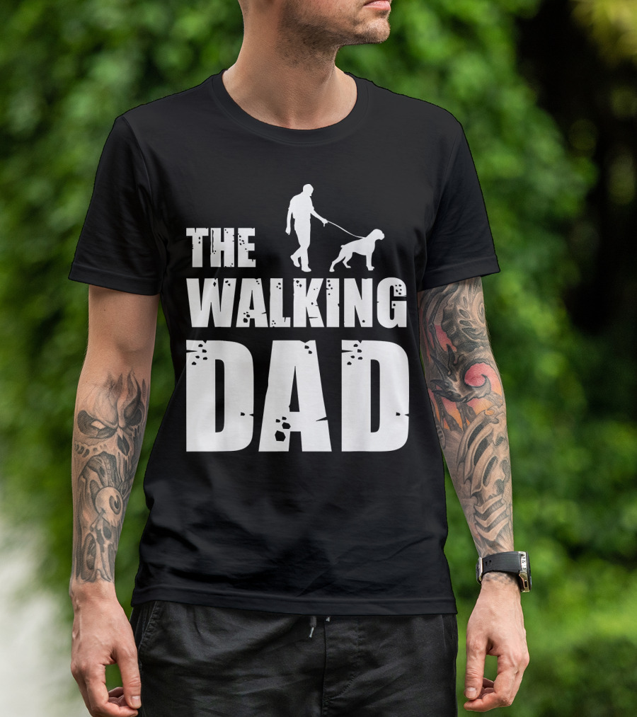 The Walking Dad Boxer Dog Silhouette Walking Man And Dog T-Shirt