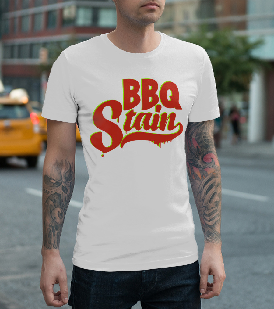 BBQ Stain Dripping Font Bold Red Green Outline T-Shirt