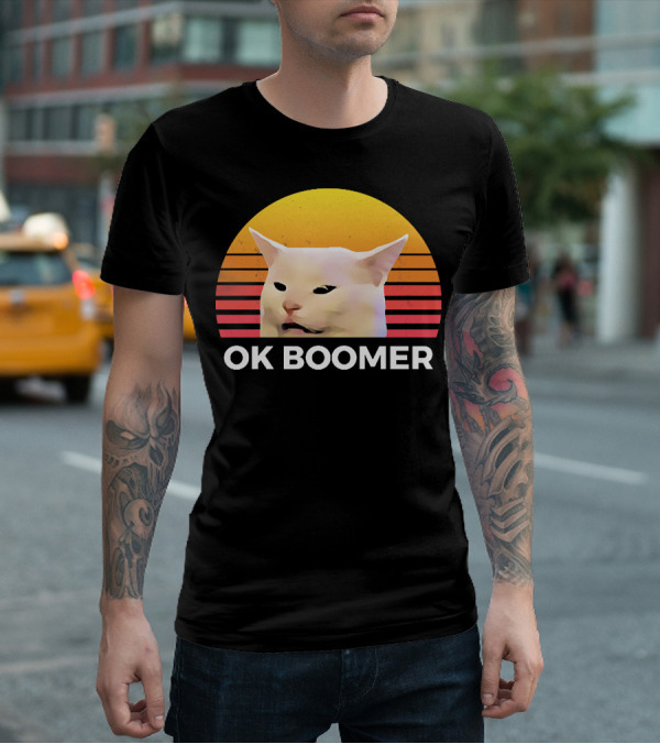 Cat Ok Boomer Retro Sunset T-Shirt