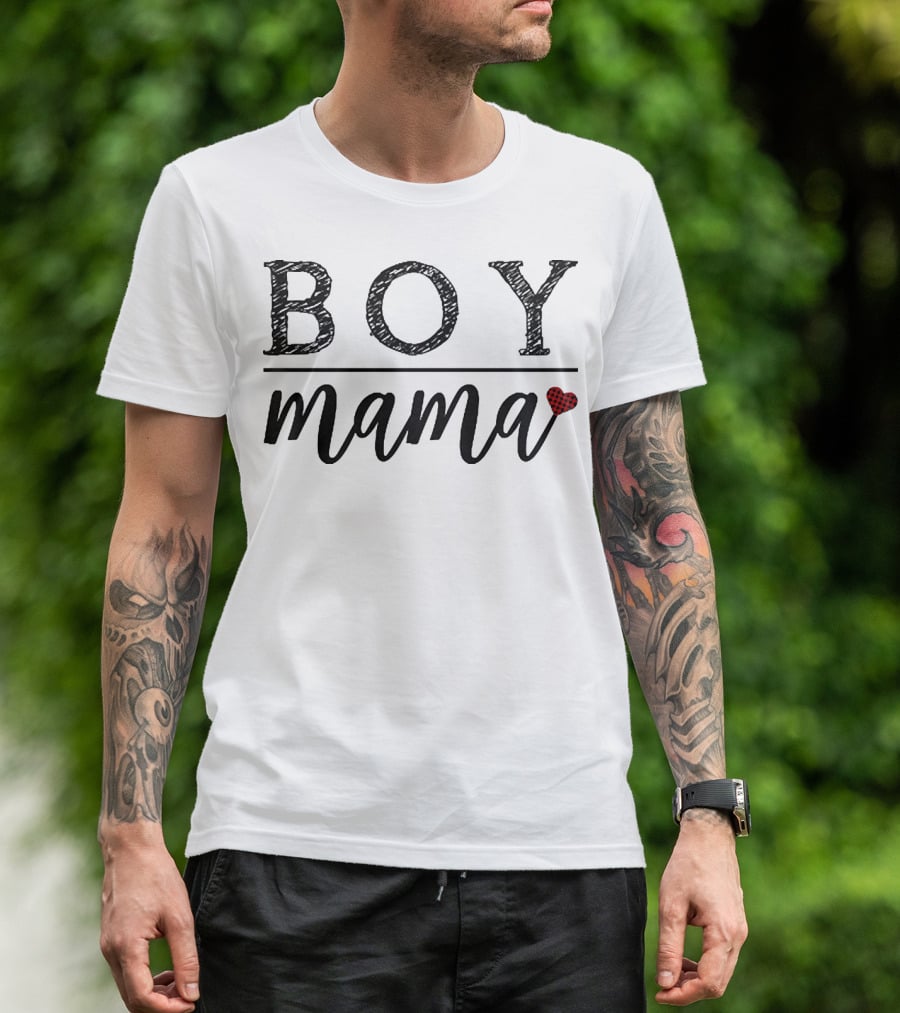 BOY MAMA Mama Heart Plaid T-Shirt