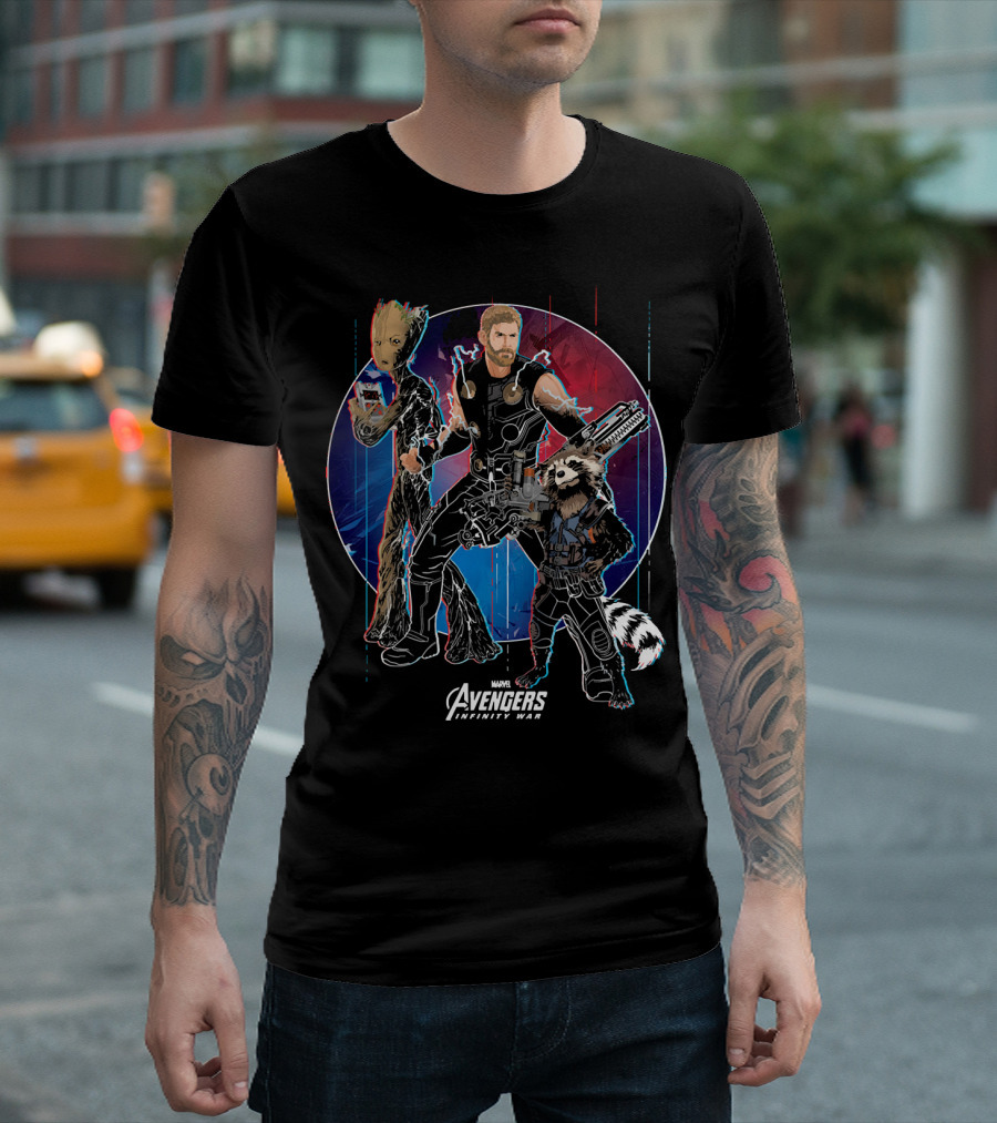Marvel Avengers Infinity War Thor Groot Rocket Guardians T-Shirt