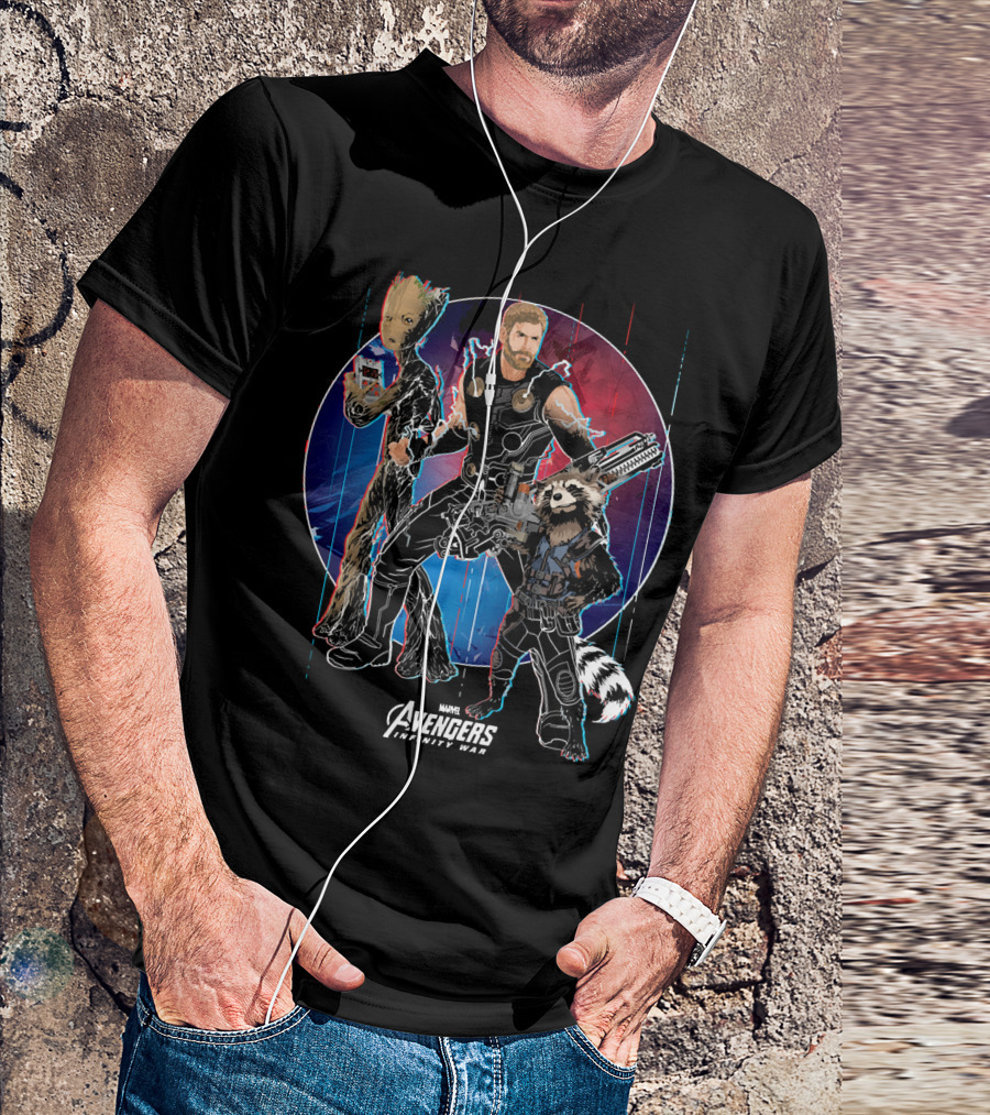 Marvel Avengers Infinity War Thor Groot Rocket Guardians T-Shirt
