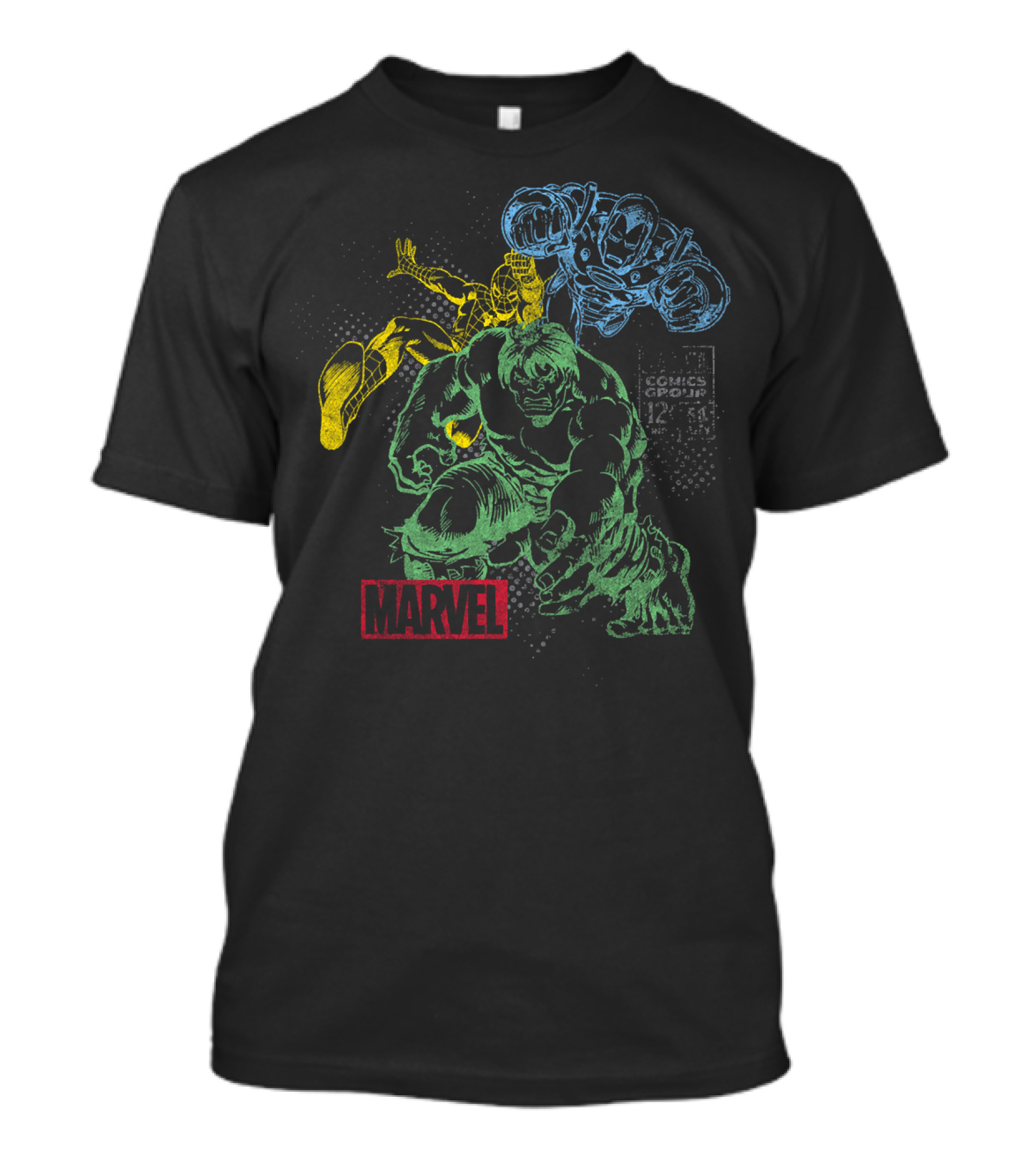 Marvel Hulk Iron Man Spider-Man Vintage Comic Group T-Shirt