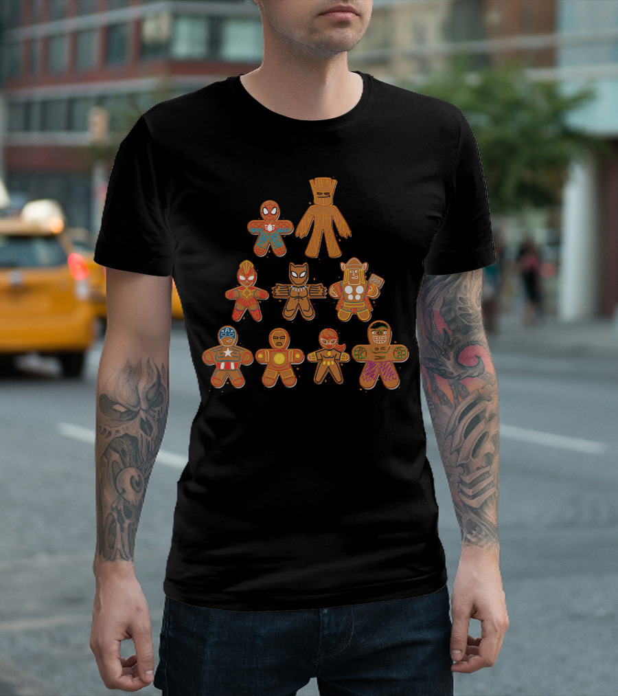 Marvel Avengers Gingerbread Heroes Tree T-Shirt