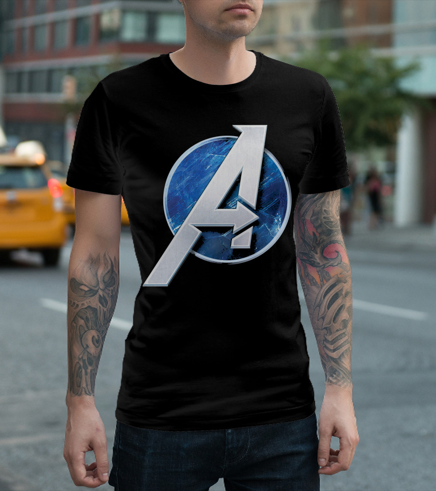 Marvel Avengers Blue Circle Icon Silver A T-Shirt