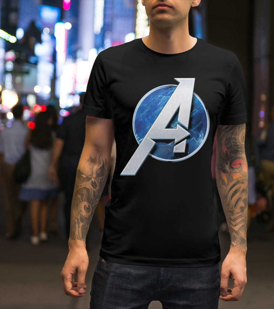 Marvel Avengers Blue Circle Icon Silver A T-Shirt
