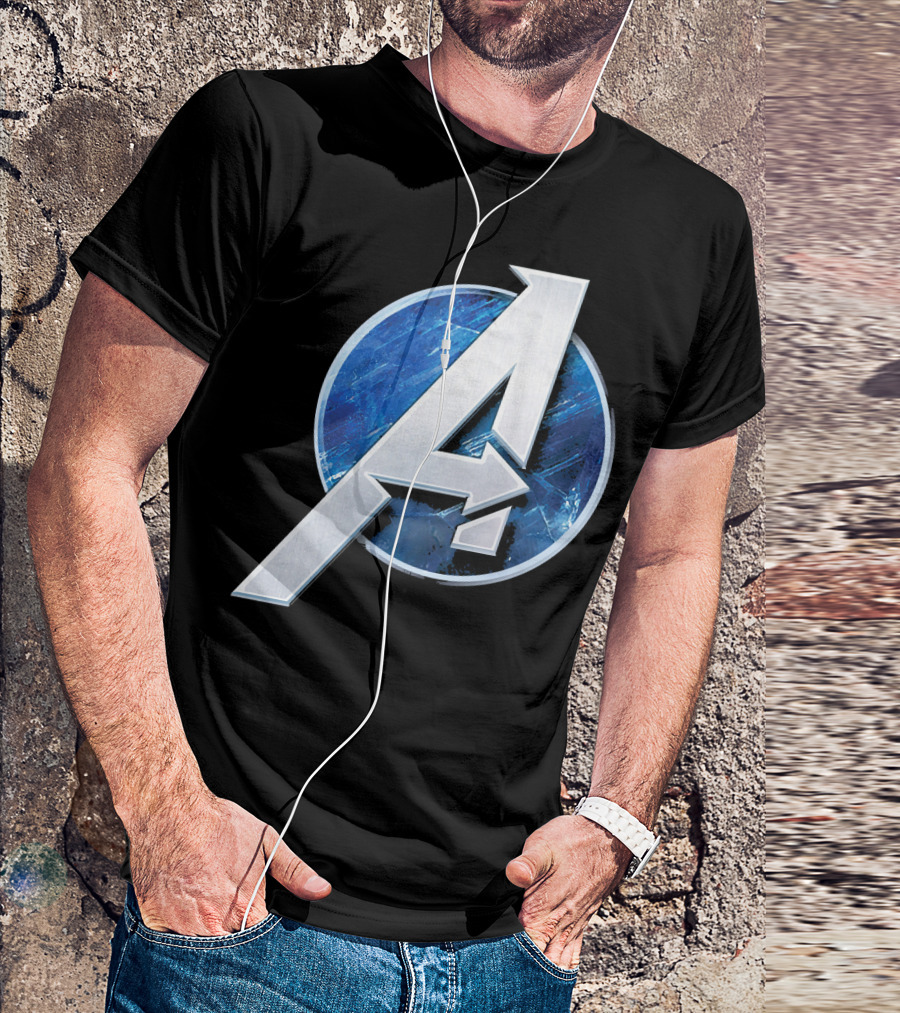 Marvel Avengers Blue Circle Icon Silver A T-Shirt