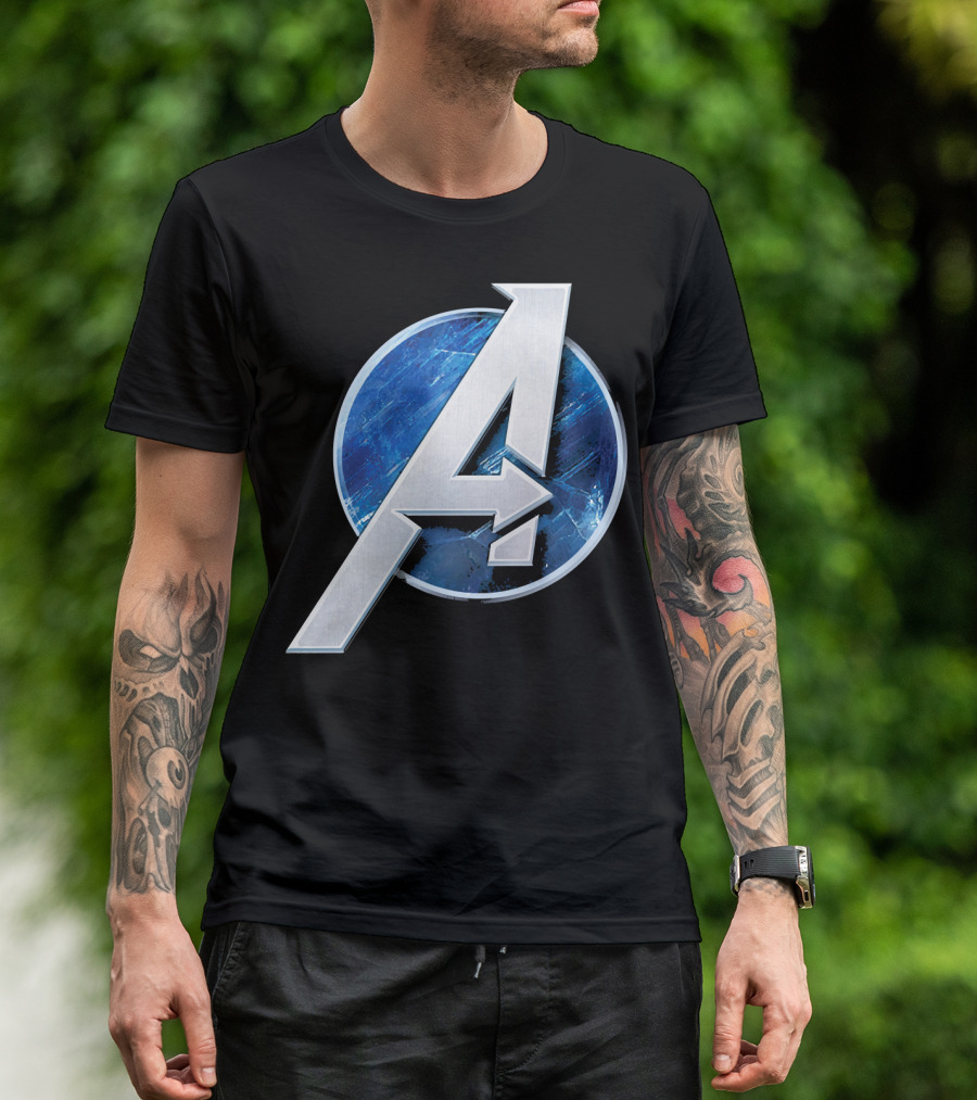 Marvel Avengers Blue Circle Icon Silver A T-Shirt