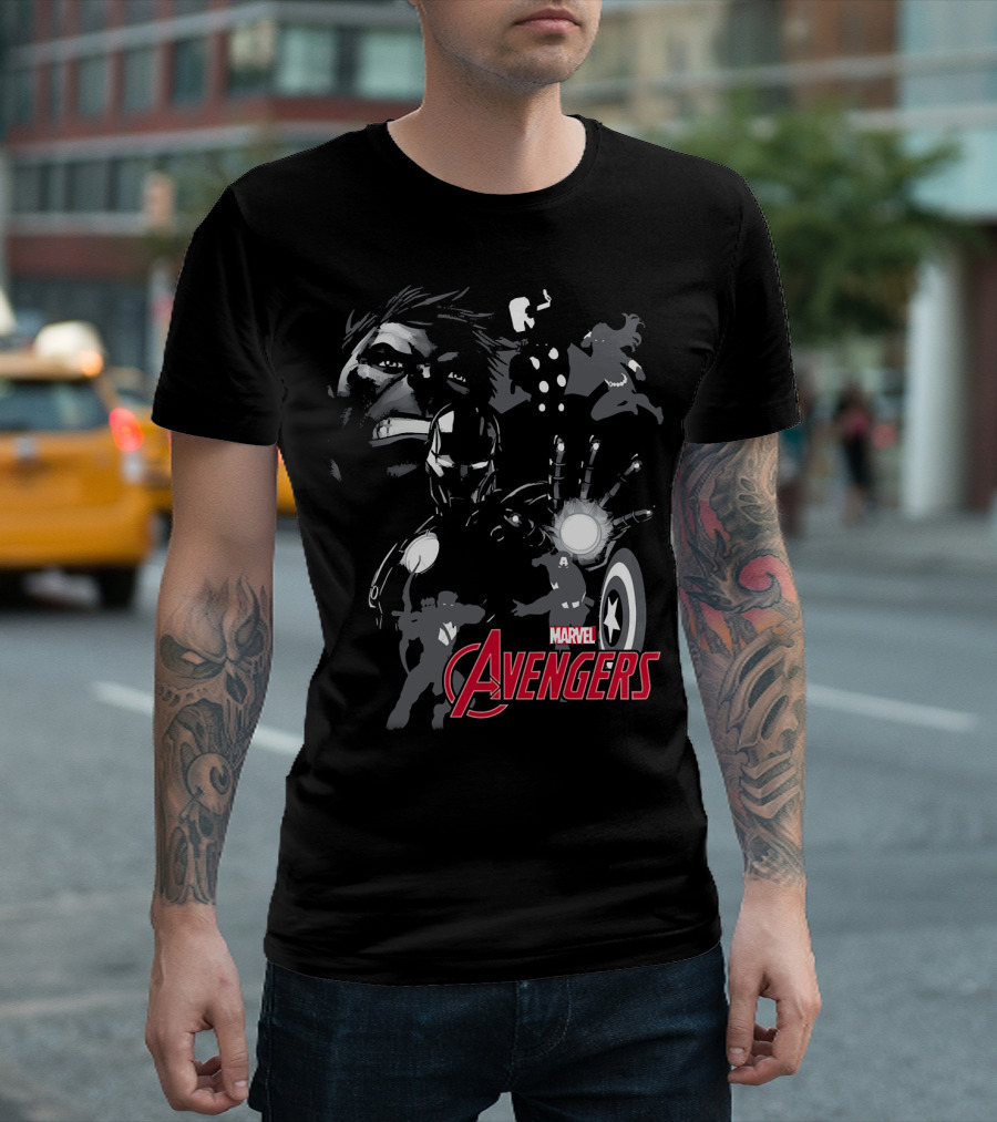 Marvel Avengers Hulk Iron Man Thor Black Widow Captain America Shadows T-Shirt