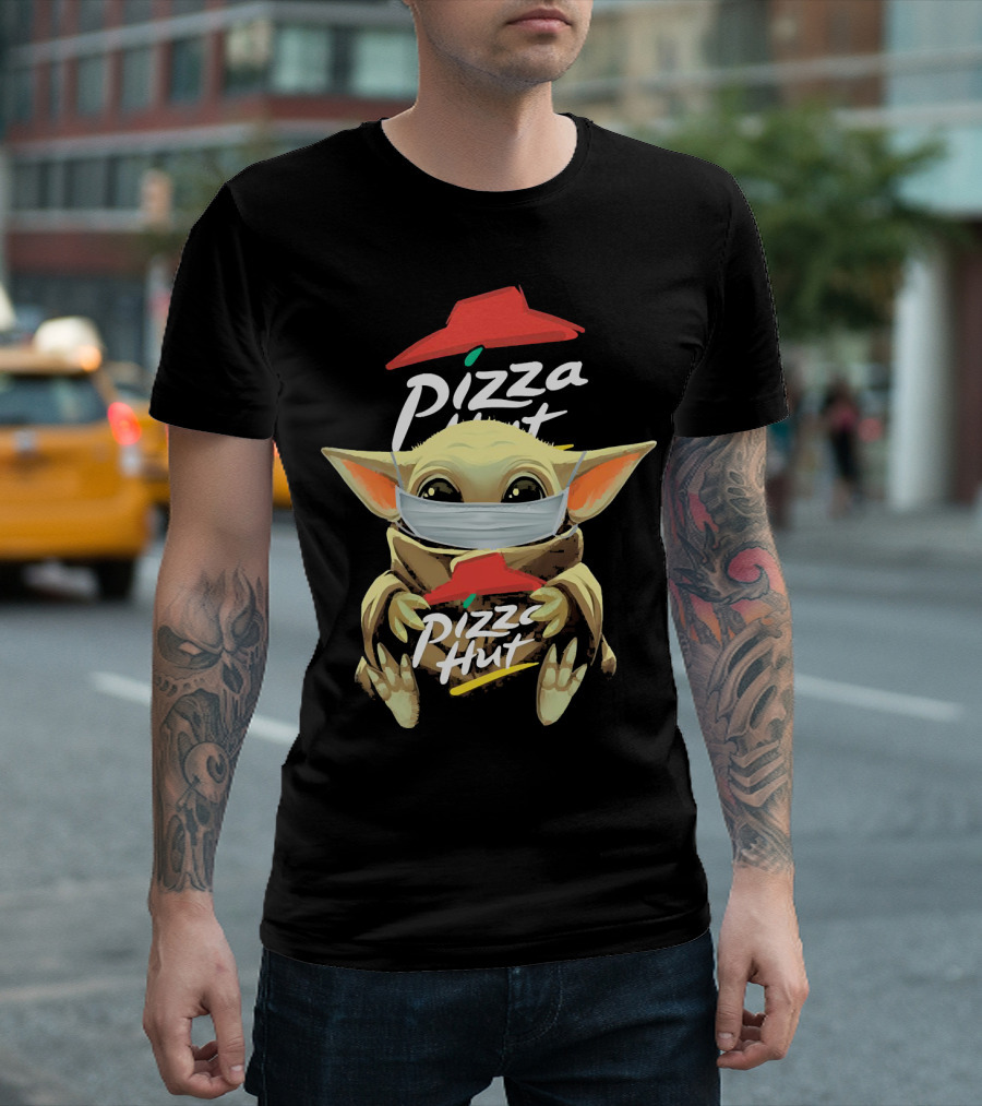 Baby Yoda Mask Holding Pizza Hut T-Shirt