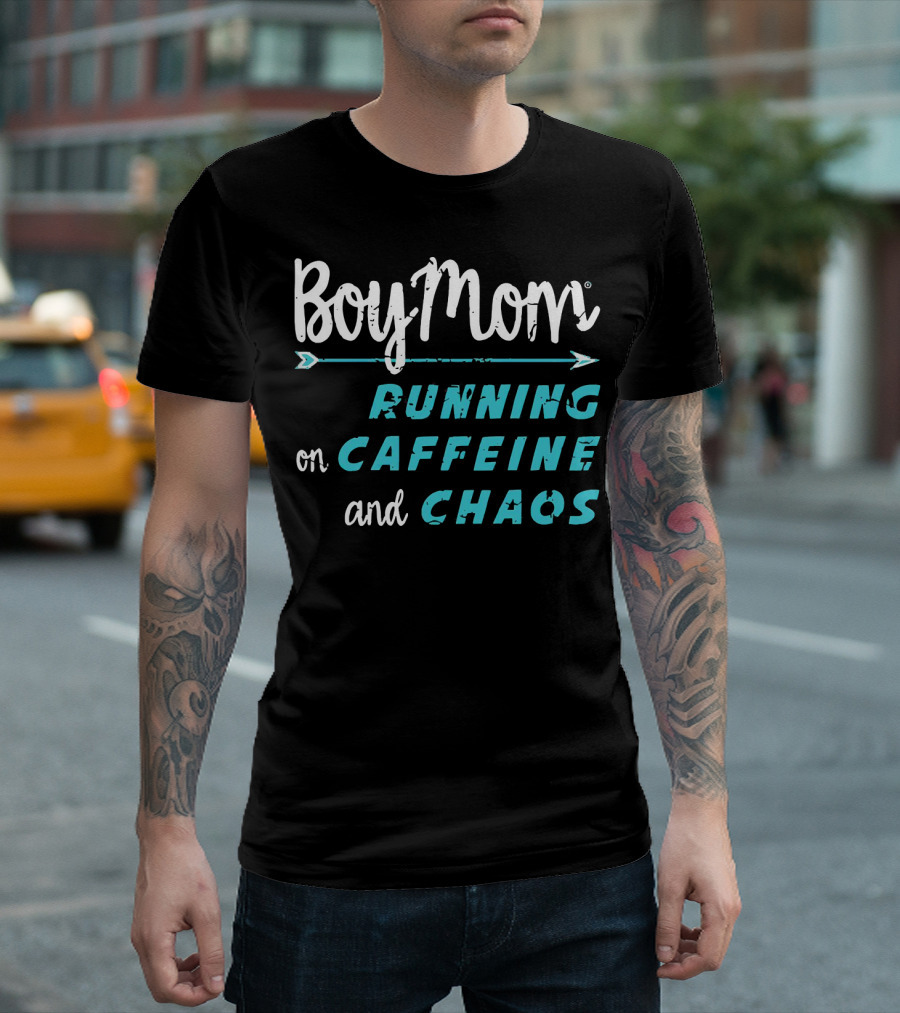Boy Mom Running on Caffeine and Chaos T-Shirt