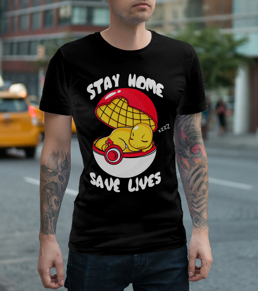 Stay Home Save Lives Charmander Pokemon Ladies Pokeball Zzzz T-Shirt
