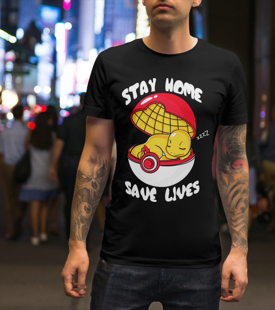 Stay Home Save Lives Charmander Pokemon Ladies Pokeball Zzzz T-Shirt