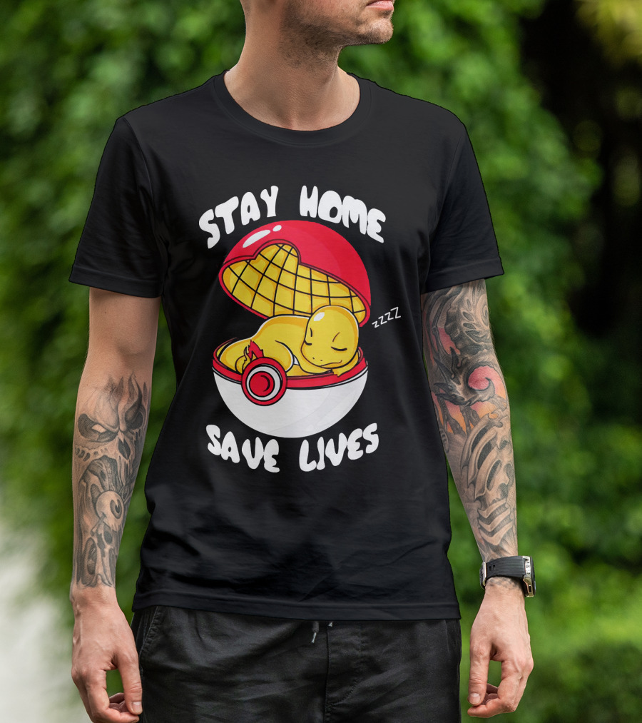 Stay Home Save Lives Charmander Pokemon Ladies Pokeball Zzzz T-Shirt