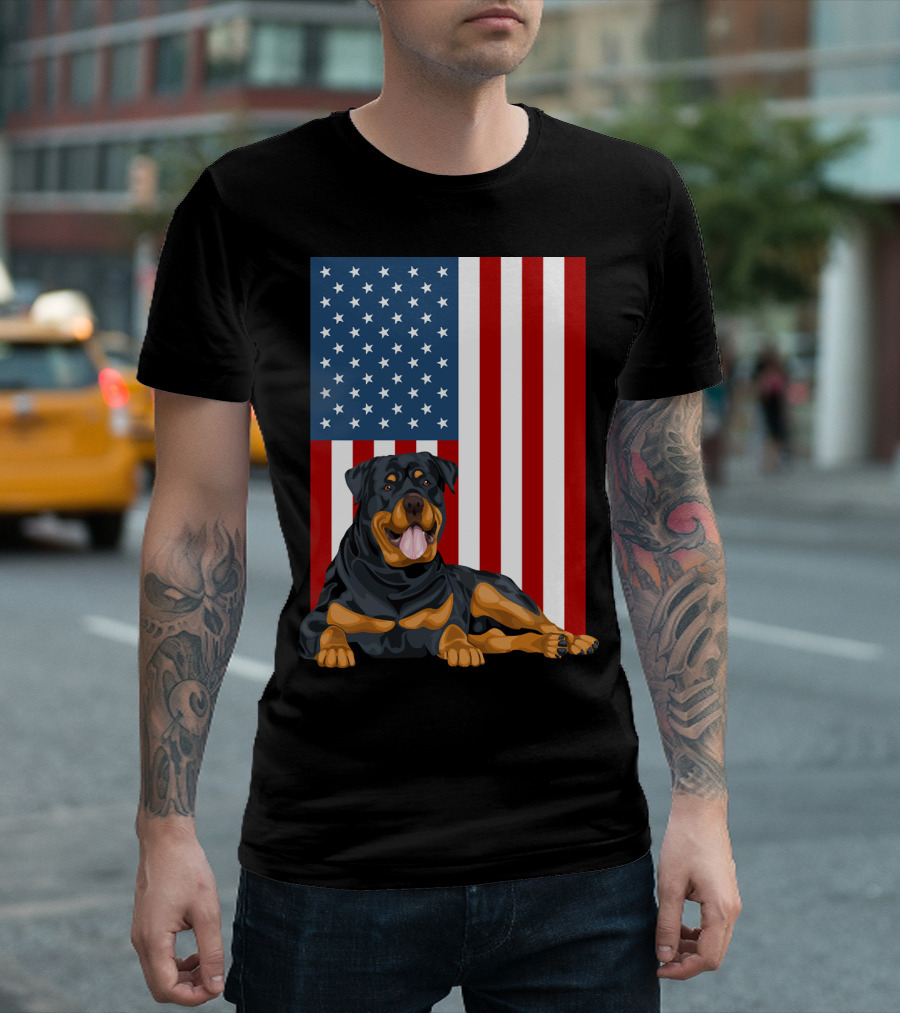 American Flag USA Pet Rottweiler Dog 194 T-Shirt