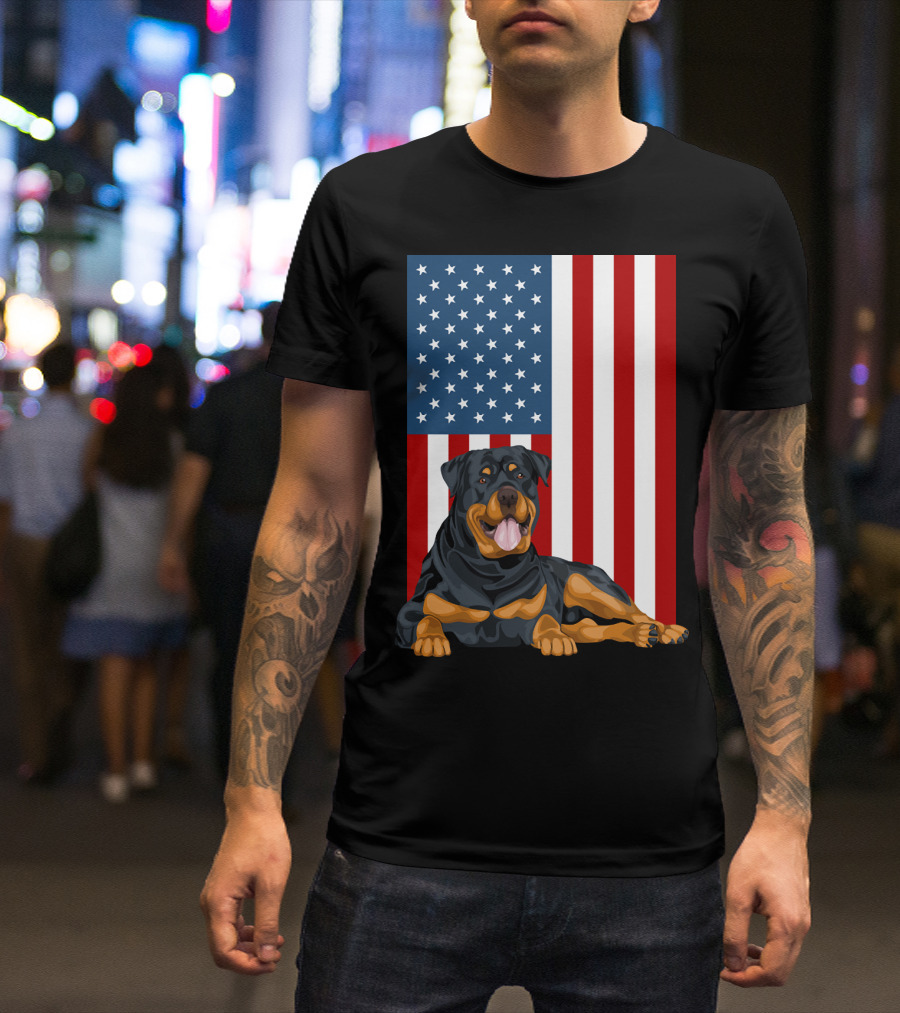 American Flag USA Pet Rottweiler Dog 194 T-Shirt