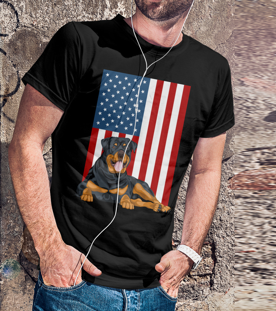 American Flag USA Pet Rottweiler Dog 194 T-Shirt