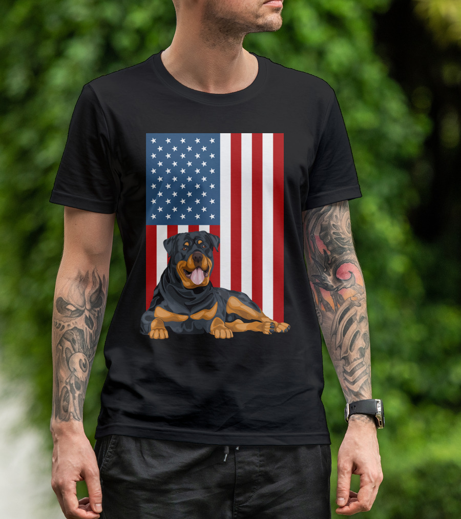 American Flag USA Pet Rottweiler Dog 194 T-Shirt