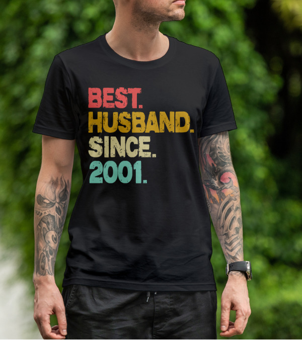 Best Husband Since 2001 Vintage Distressed Typography T-Shirt