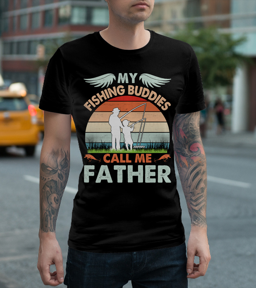 My Fishing Buddies Call Me Father Retro Sunset T-Shirt