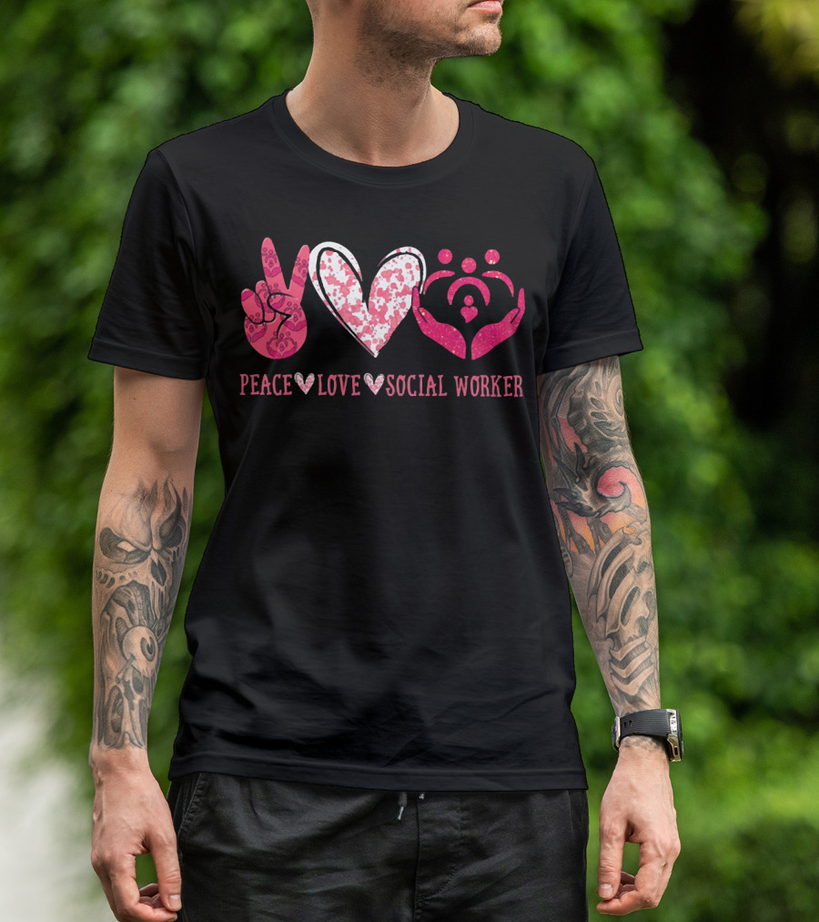 Peace Love Social Worker Peace Sign Heart Hands Family T-Shirt