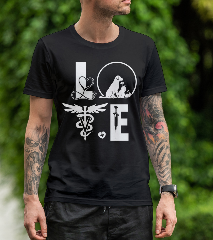 Vet Tech Love 195 Stethoscope Animals Caduceus Syringe T-Shirt
