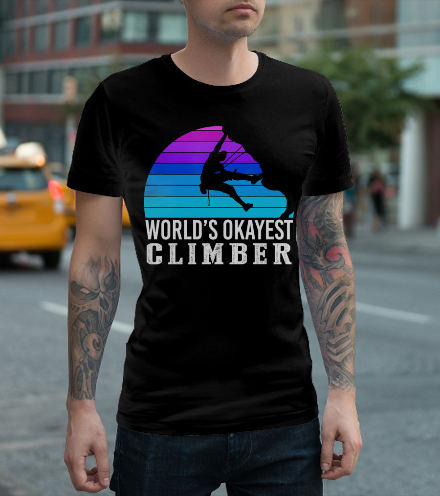 World's Okayest Climber Silhouette Against Gradient Sun 235 T-Shirt