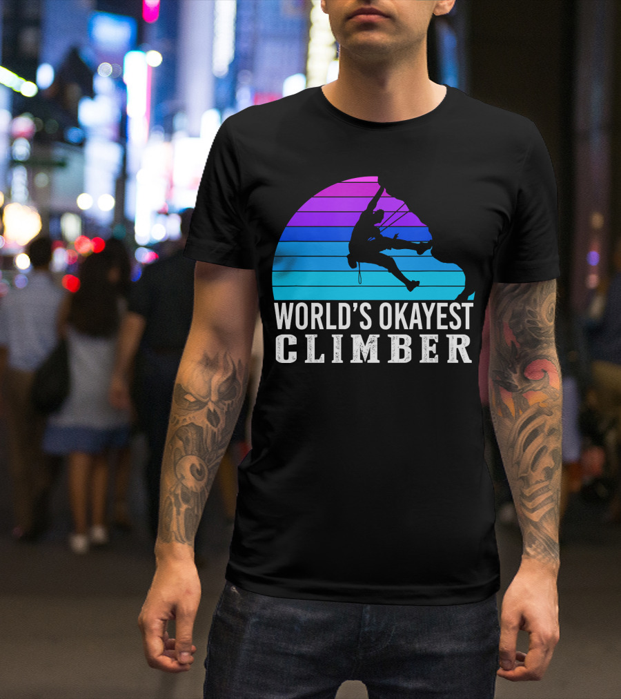 World's Okayest Climber Silhouette Against Gradient Sun 235 T-Shirt