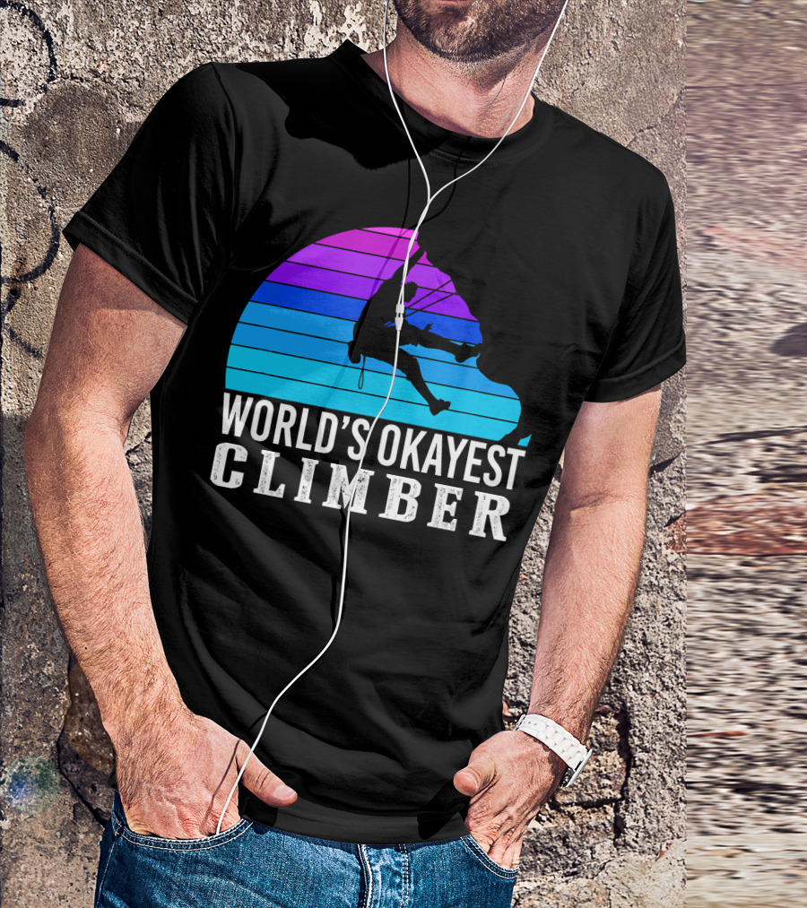 World's Okayest Climber Silhouette Against Gradient Sun 235 T-Shirt