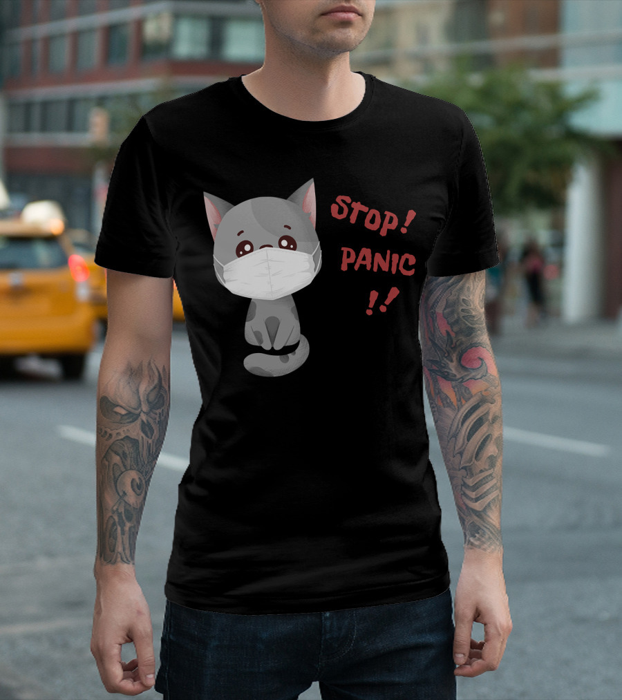 STOP PANIC Masked Cat Alert T-Shirt