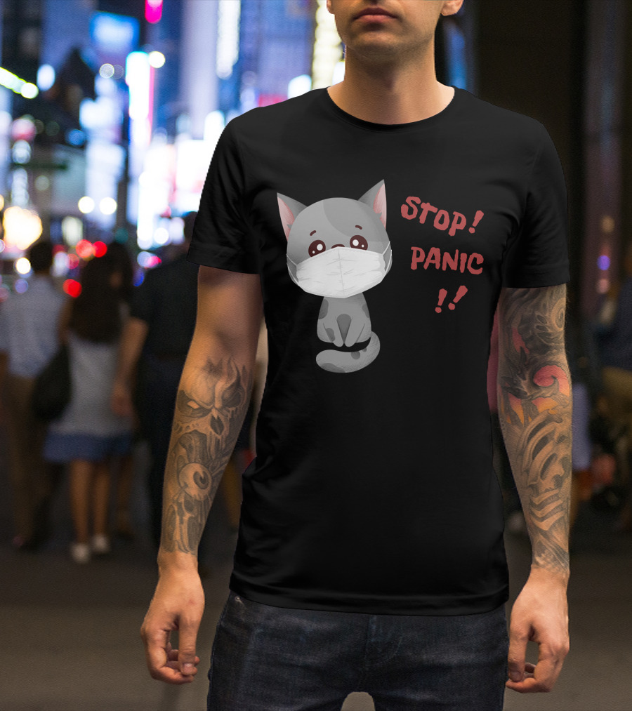 STOP PANIC Masked Cat Alert T-Shirt