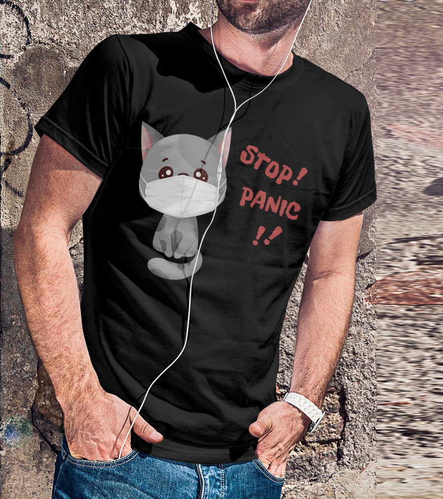 STOP PANIC Masked Cat Alert T-Shirt