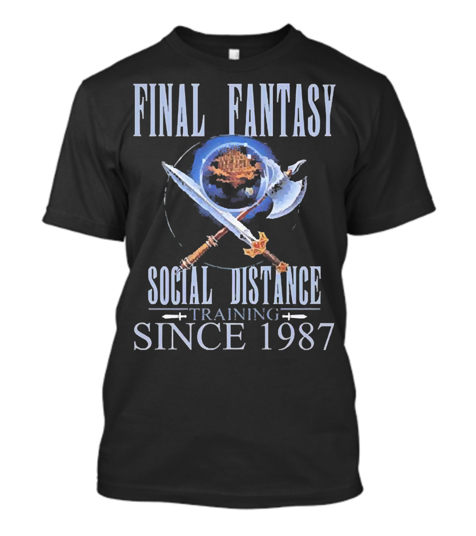 Final Fantasy Social Distance Training Since 1987 Sword And Axe Globe T-Shirt