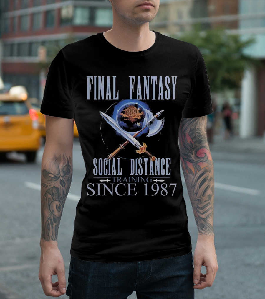 Final Fantasy Social Distance Training Since 1987 Sword And Axe Globe T-Shirt