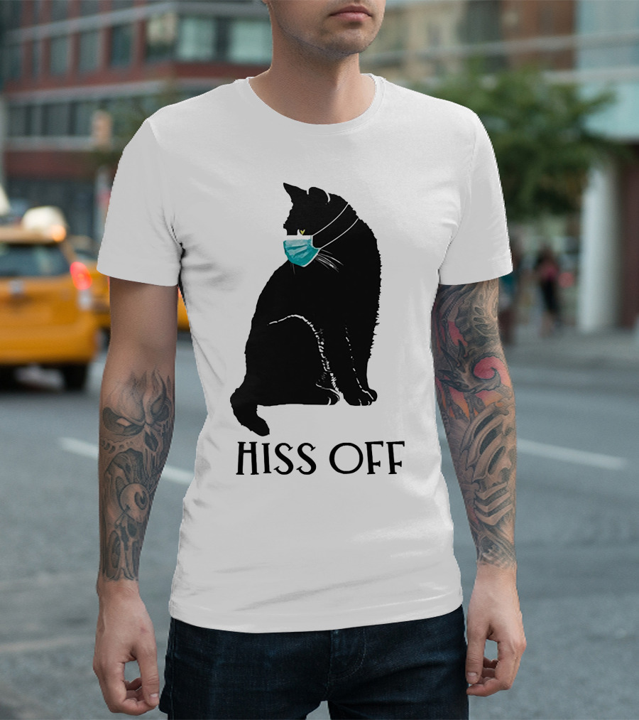 Black Cat Wearing Face Mask Hiss Off T-Shirt