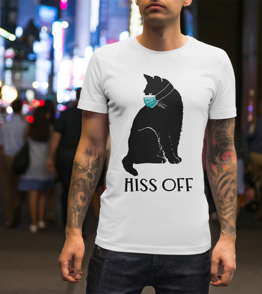 Black Cat Wearing Face Mask Hiss Off T-Shirt