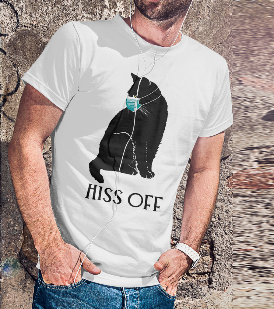 Black Cat Wearing Face Mask Hiss Off T-Shirt