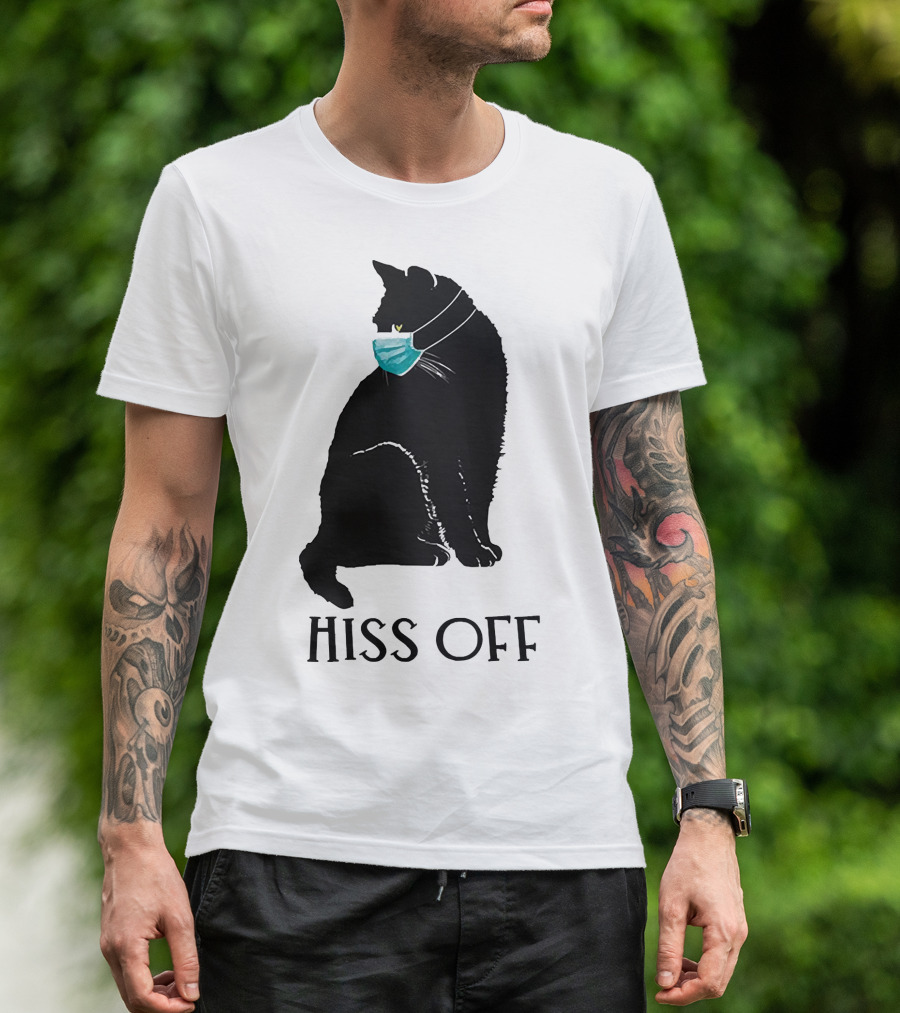Black Cat Wearing Face Mask Hiss Off T-Shirt