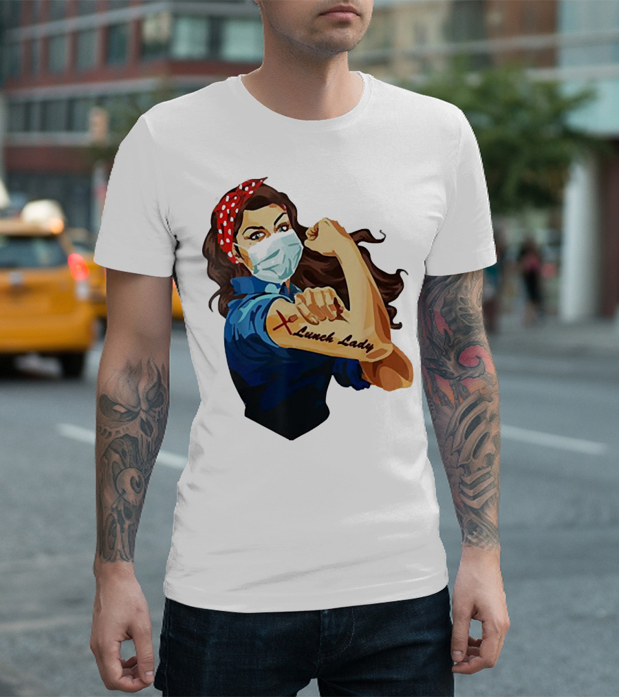 Strong Woman Masked Tattoo Lunch Lady Empowerment T-Shirt