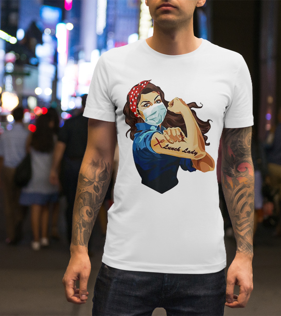 Strong Woman Masked Tattoo Lunch Lady Empowerment T-Shirt