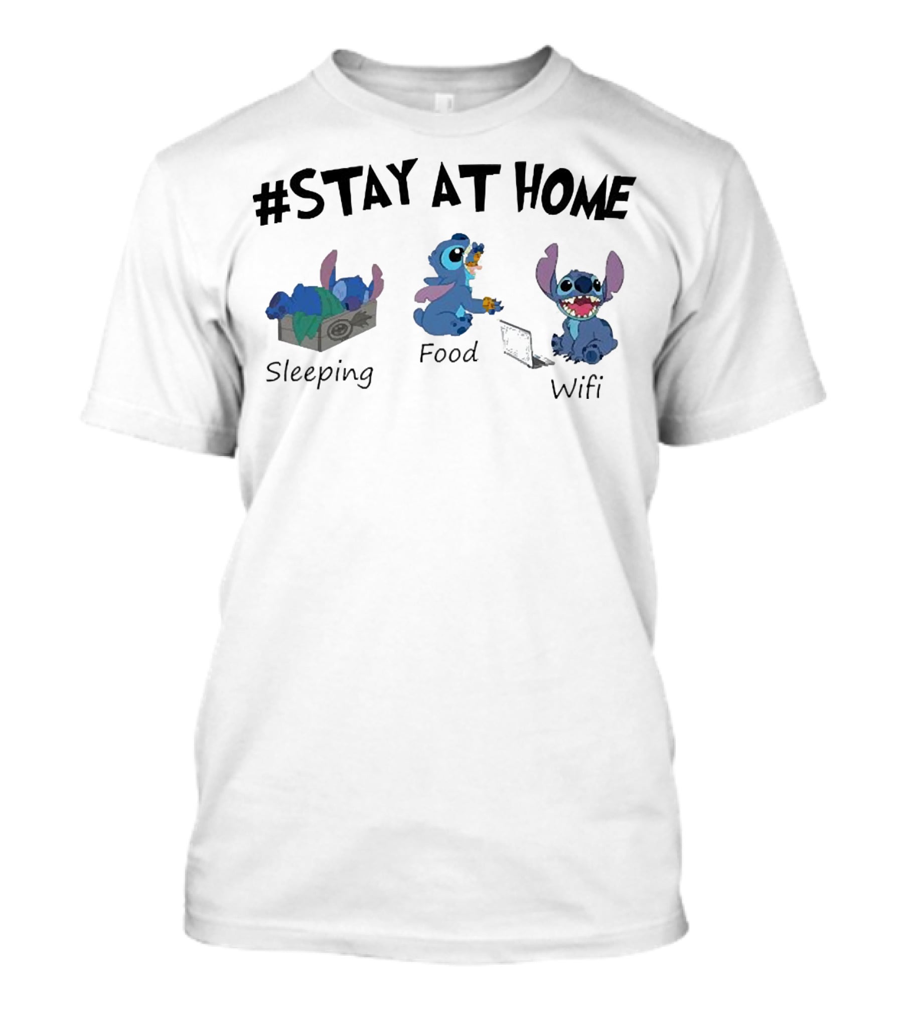 Stay At Home Sleeping Food Wifi Stitch T-Shirt