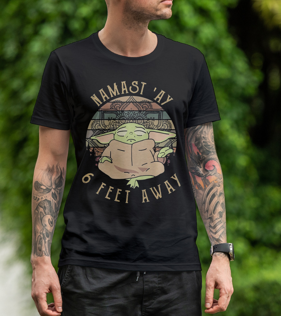 Namast Ay 6 Feet Away Baby Yoda Mandala Meditation T-Shirt