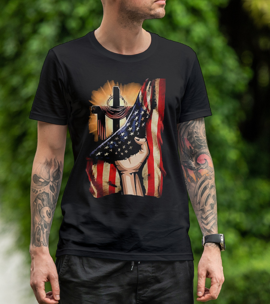 Jesus God American Flag Cross And Hand Inside Me T-Shirt