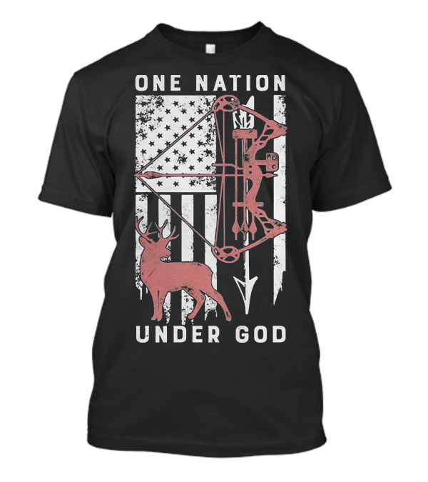 One Nation Under God American Flag Bow Hunter Veteran T-Shirt