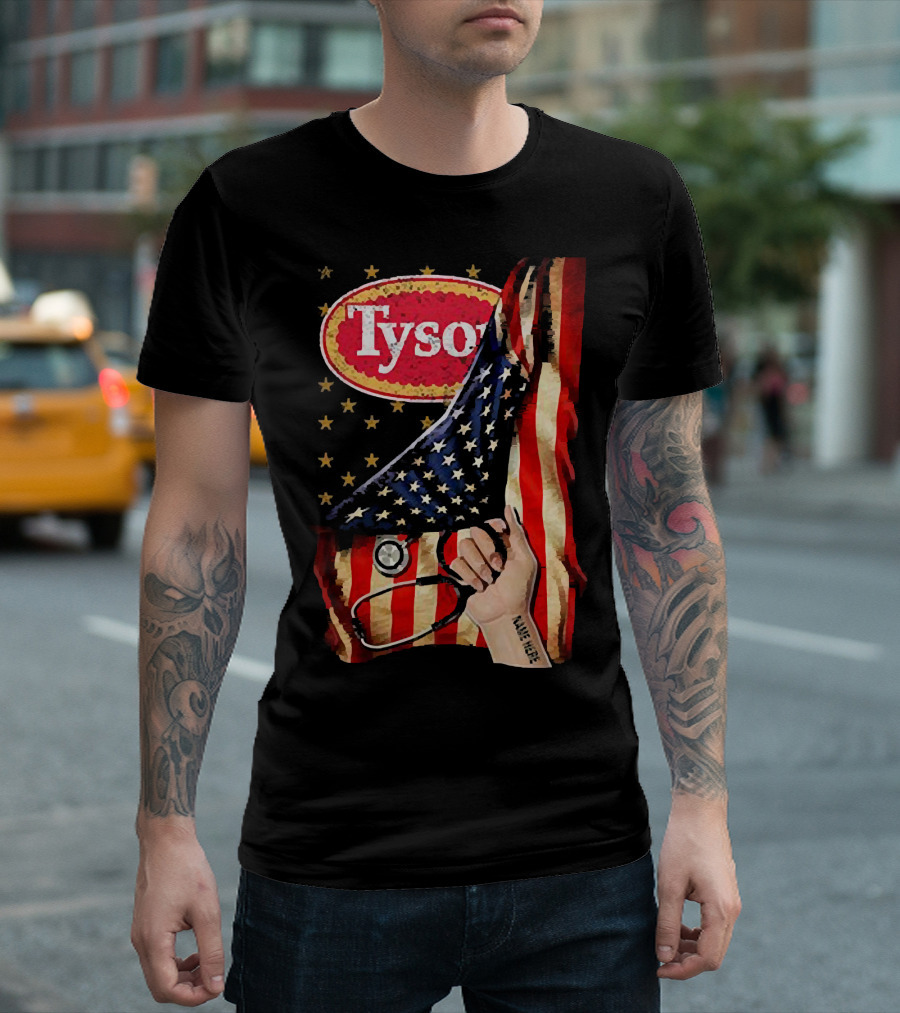 Tyson Foods American Flag Tattoo Sleeve T-Shirt