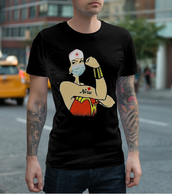 Wonder Woman Nurse Masked Tattoo Flexing T-Shirt