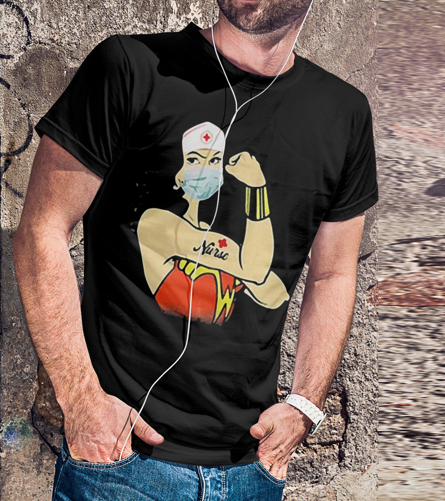 Wonder Woman Nurse Masked Tattoo Flexing T-Shirt