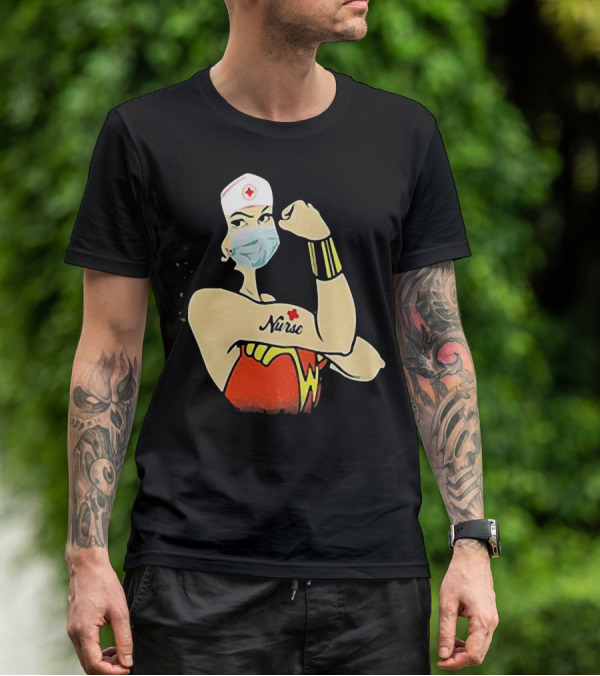 Wonder Woman Nurse Masked Tattoo Flexing T-Shirt