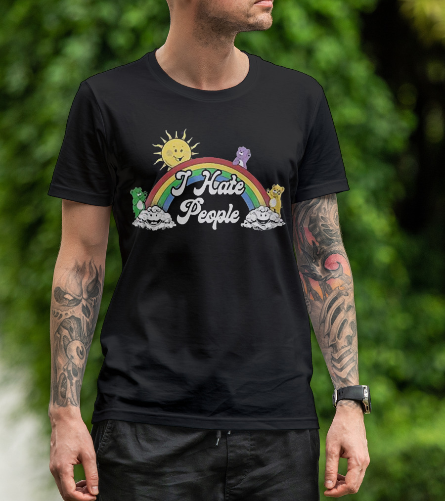 Rainbow Bear I Hate People Cute Sun Clouds T-Shirt