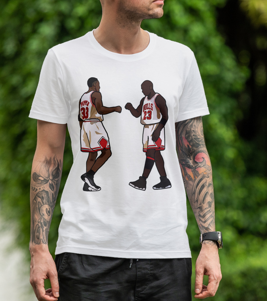 Michael Jordan Scottie Pippen 23 33 Chicago Bulls NBA Throwback T-Shirt